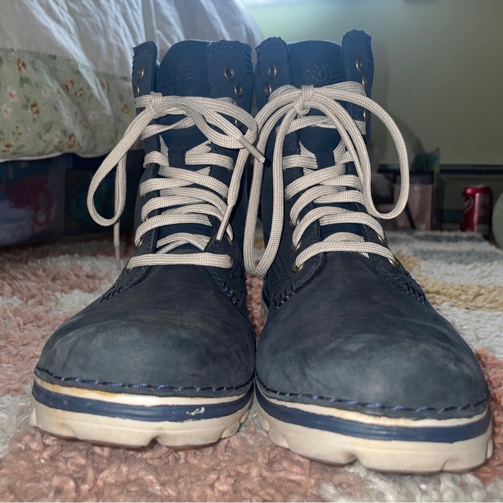 Navy blue leather Timberlands
